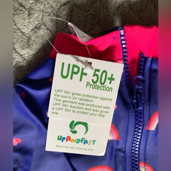 NEW Blue and Rainbow Short Sleeve Swimsuit from Upandfast in 9-12M - Picture 2 of 2